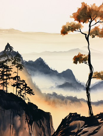 Serene Boho Watercolor Mountain Landscape