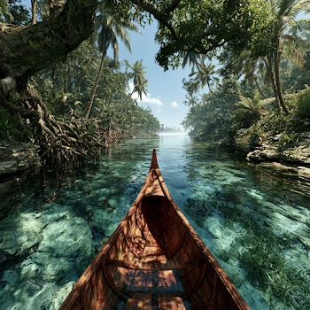 Serene Canoe Journey Through a Tropical Paradise