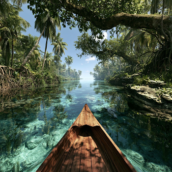 Serene Canoe Journey Through Tropical Waters
