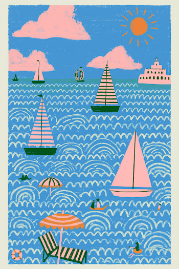 Serene Coastal Scene with Sailing Boats