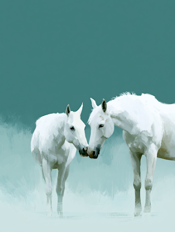 Serene Encounter of Two White Horses