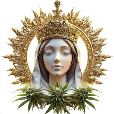 Serene Female Saint with Golden Crown and Cannabis Plant Serene Female Saint with Golden Crown and Cannabis Plant