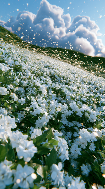 Serene Gardenia Meadow Under Blue Sky