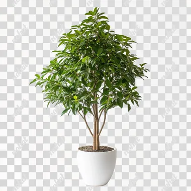 Serene Green: A Potted Tree in Minimalist Style