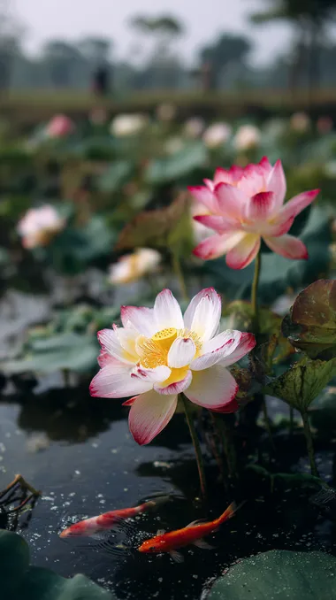 Serene Lotus Pond with Fish Serene Lotus Pond with Fish