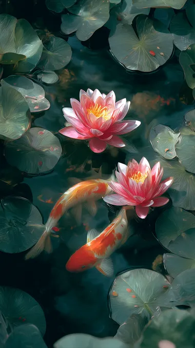 Serene Lotus Pond with Swimming Fish Serene Lotus Pond with Swimming Fish