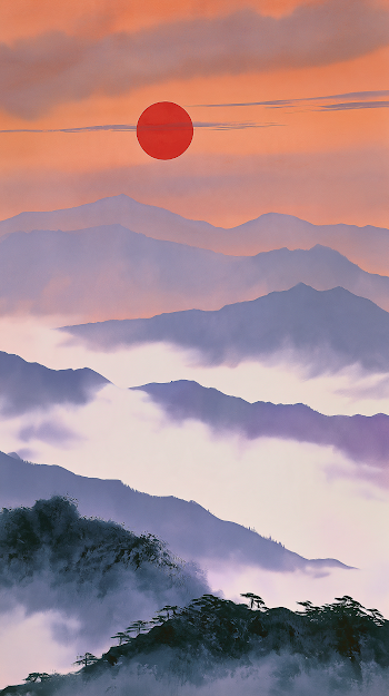 Serene Mountain Sunrise in Watercolor