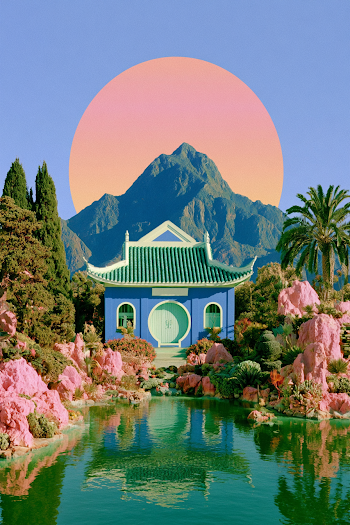 Serene Oriental Landscape with Vibrant Colors