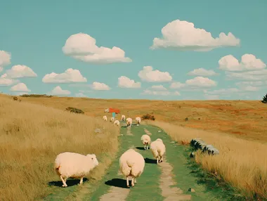 Serene Pastoral Scene with Sheep on Farmland Serene Pastoral Scene with Sheep on Farmland