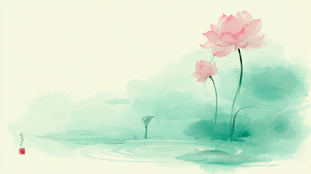 Serene Pink Lotus Blossoms in Misty Pond