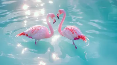 Serene Reflection: Pink Flamingos in Tranquil Waters Serene Reflection: Pink Flamingos in Tranquil Waters