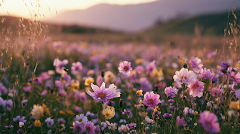 Serene Spring Wildflower Meadow at Golden Hour