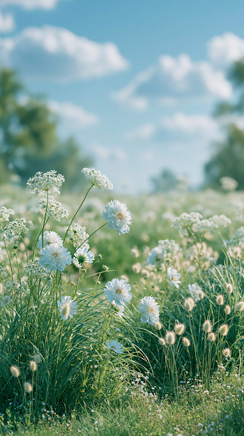 Serene Summer Meadow Under a Blue Sky