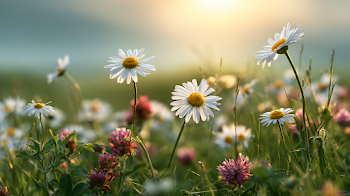 Serene Summer Meadow with Chamomile and Clover
