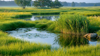  serene summer pond in a lush green field