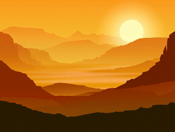 Serene Sunset Over Layered Mountain Landscape