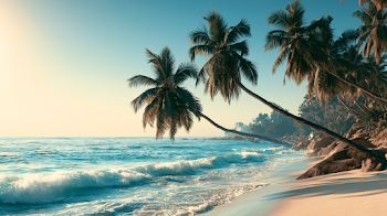 Serene Tropical Sunrise Over Aqua Shoreline
