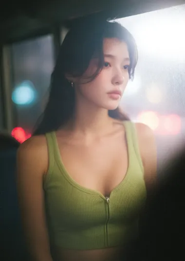 Serene Vibe of Night Travel with a Young Korean Woman Serene Vibe of Night Travel with a Young Korean Woman