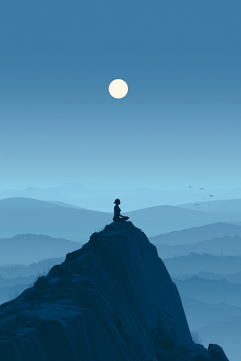 Serene Wellness: Woman in Lotus Pose Under Full Moon