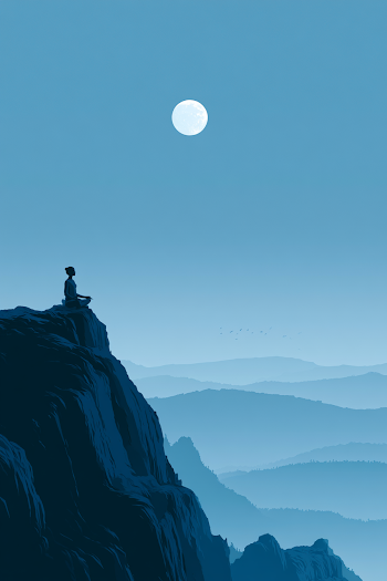 Serene Wellness: Woman Meditating in Lotus Pose Under Full Moon