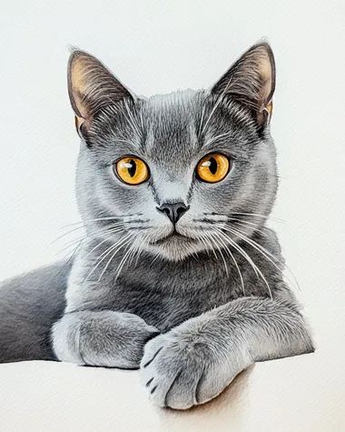 Serenity in Gray: A Lifelike Watercolor of a Majestic Cat Serenity in Gray: A Lifelike Watercolor of a Majestic Cat