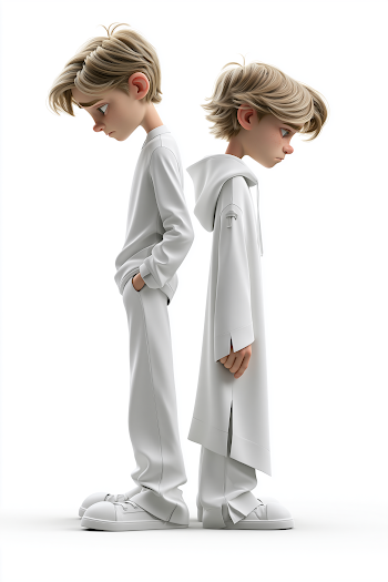 Serious Anthropomorphic Boy in White