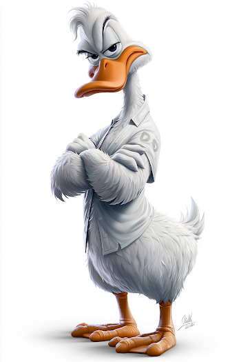 Serious Anthropomorphic White Duck in 3D Cartoon Style