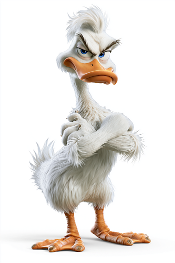 Serious Anthropomorphic White Duck in 3D Style