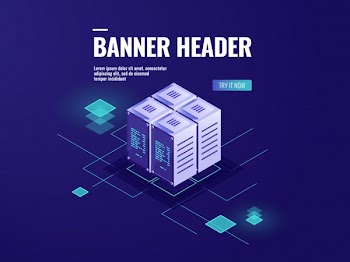 Server room isometric icon, big data processing, data warehouse, cloud storage technology