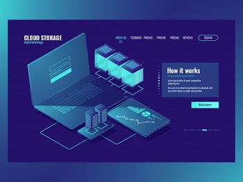 Server room, Operations with data, network connection, cloud storage technology