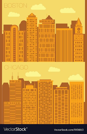 Set 2 flat background city Boston and Chicago vector image