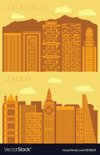 Set 2 flat background city London and Los Angeles vector image