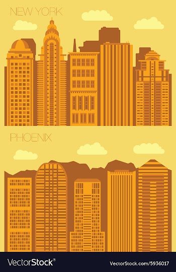 Set 2 flat background city NewYork and Phoenix vector image