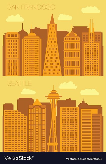 Set 2 flat background city San Francisco and vector image