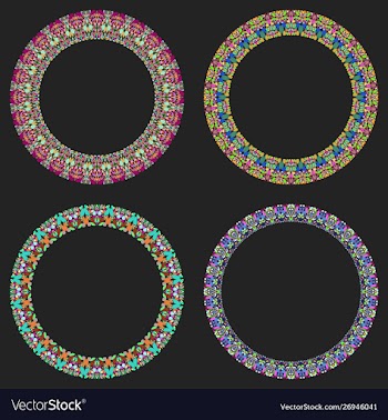 Set 4 gravel mosaic round borders - design vector image