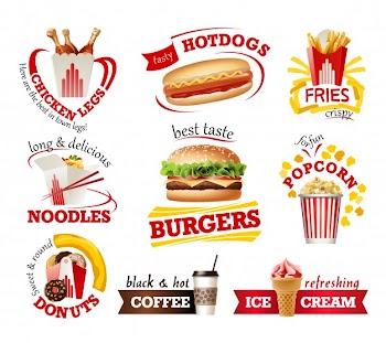 Set beautiful cartoon icons of fast food Free Vector