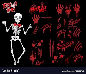 set different skeleton ghost with blood splatter