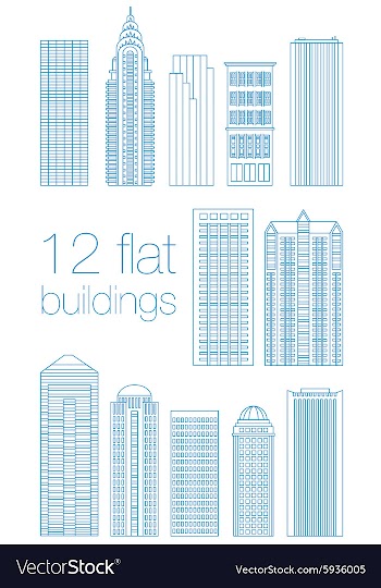 Set flat building city vector image