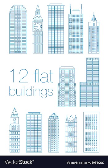 Set flat building city vector image