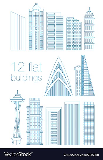 Set flat building city vector image