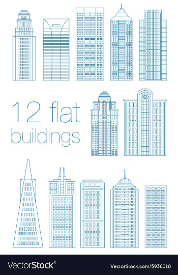 Set flat building city vector image