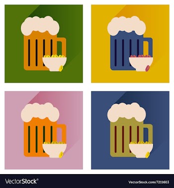 Set flat icons glass beer and peanuts vector image