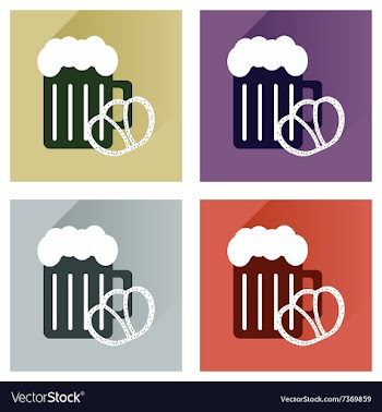 Set flat icons glass beer and snack vector image