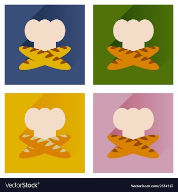 Set flat icons with chef hat and baguettes vector image