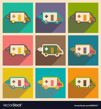 Set flat icons with long shadow ambulance car vector image