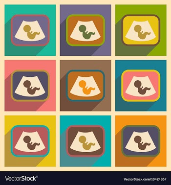 Set flat icons with long shadow baby on ultrasound vector image