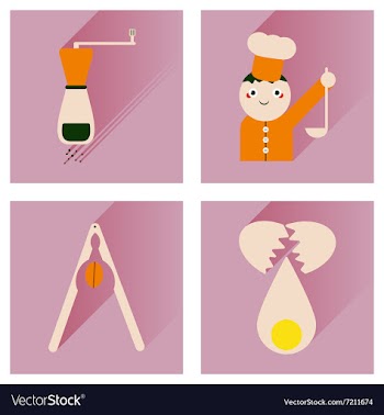 Set flat icons with long shadow chefs tools vector image