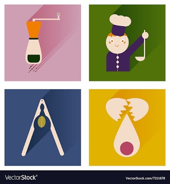 Set flat icons with long shadow chefs tools vector image