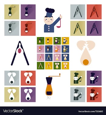 Set flat icons with long shadow chefs tools vector image