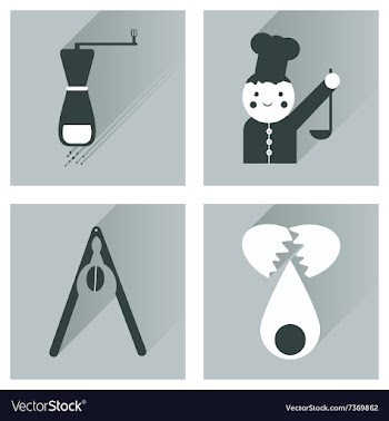 Set flat icons with long shadow chefs tools vector image